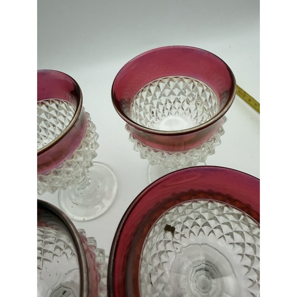 Set Of 4 Vintage Indiana Glass Ruby Flashed Diamond Point Glasses 5.5 - Picture 7 of 8